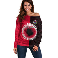 Custom Atiu Of Cook Islands Off Shoulder Sweater Mix Half Black LT6 Women Red - Polynesian Pride