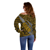 Polynesian Guam Off Shoulder Sweater with Coat Of Arms Claws Style - Gold LT6 - Polynesian Pride