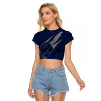Polynesian Guam Raglan Cropped T Shirt with Coat Of Arms Claws Style - Blue LT6 Female Blue - Polynesian Pride
