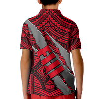Polynesian Fiji Kid Polo Shirt with Coat Of Arms Claws Style - Red LT6 - Polynesian Pride