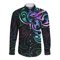 Matariki New Zealand Long Sleeve Button Shirt Maori New Year Galaxy Sky Green LT6 Unisex Green - Polynesian Pride