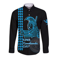 Custom Hawaii Long Sleeve Button Shirt King Kamehameha Day - Blue LT6 Unisex Blue - Polynesian Pride