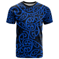 New Zealand T Shirt Maori Pattern Blue LT6 Blue - Polynesian Pride