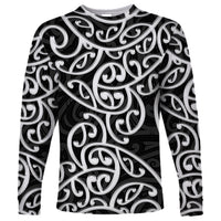 New Zealand Long Sleeve Shirt Maori Pattern White LT6 Unisex White - Polynesian Pride