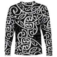 New Zealand Long Sleeve Shirt Maori Pattern White LT6 - Polynesian Pride