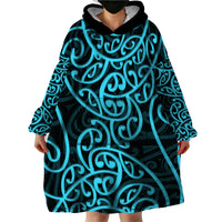 New Zealand Wearable Blanket Hoodie Maori Pattern Light Blue LT6 - Polynesian Pride