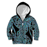New Zealand Kid Hoodie Maori Pattern Papua Shell LT6 Zip Hoodie Green - Polynesian Pride