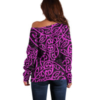 New Zealand Off Shoulder Sweater Maori Pattern Purple LT6 - Polynesian Pride