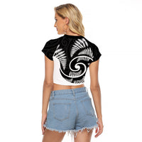 New Zealand Raglan Cropped T Shirt Maori With Silver Fern White LT6 - Polynesian Pride