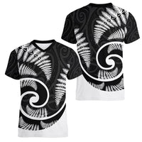 New Zealand Women V Neck T Shirt Maori With Silver Fern White LT6 - Polynesian Pride