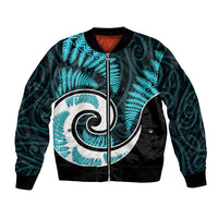 New Zealand Bomber Jacket Maori With Silver Fern Light Blue LT6 Unisex Blue - Polynesian Pride
