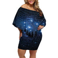 Matariki Te Tau Hou Māori Off Shoulder Short Dress New Zealand Starry Sky LT7 Women Galaxy - Polynesian Pride