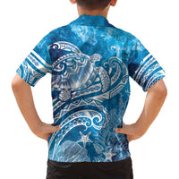 World Ocean Day Polynesian Pattern Family Matching Off The Shoulder Long Sleeve Dress and Hawaiian Shirt Crystal Waves