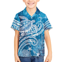 World Ocean Day Polynesian Pattern Family Matching Off The Shoulder Long Sleeve Dress and Hawaiian Shirt Crystal Waves
