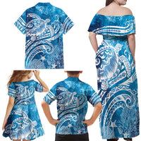 World Ocean Day Polynesian Pattern Family Matching Off Shoulder Maxi Dress and Hawaiian Shirt Crystal Waves