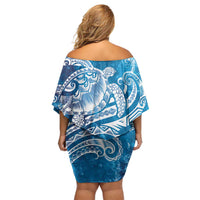 World Ocean Day Polynesian Pattern Family Matching Off Shoulder Short Dress and Hawaiian Shirt Crystal Waves