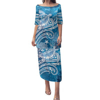 World Ocean Day Polynesian Pattern Family Matching Puletasi and Hawaiian Shirt Crystal Waves LT7 Mom's Dress Blue - Polynesian Pride