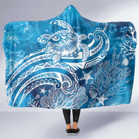 World Ocean Day Polynesian Pattern Hooded Blanket Crystal Waves