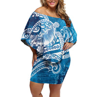 World Ocean Day Polynesian Pattern Off Shoulder Short Dress Crystal Waves