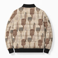 Aloha Hawaii Vintage Kahili Pa'a Lima Bomber Puffer Jacket Palaka Print Cozy Beige