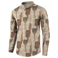 Aloha Hawaii Vintage Kahili Pa'a Lima Button Sweatshirt Palaka Print Cozy Beige