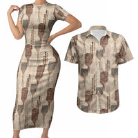 Aloha Hawaii Vintage Kahili Pa'a Lima Couples Matching Short Sleeve Bodycon Dress and Hawaiian Shirt Palaka Print Cozy Beige LT7 Beige - Polynesian Pride