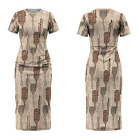 Aloha Hawaii Vintage Kahili Pa'a Lima Couples Matching Short Sleeve Bodycon Dress and Hawaiian Shirt Palaka Print Cozy Beige