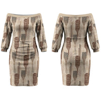 Aloha Hawaii Vintage Kahili Pa'a Lima Family Matching Off The Shoulder Long Sleeve Dress and Hawaiian Shirt Palaka Print Cozy Beige