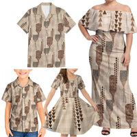 Aloha Hawaii Vintage Kahili Pa'a Lima Family Matching Off Shoulder Maxi Dress and Hawaiian Shirt Palaka Print Cozy Beige LT7 - Polynesian Pride