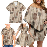 Aloha Hawaii Vintage Kahili Pa'a Lima Family Matching Off Shoulder Short Dress and Hawaiian Shirt Palaka Print Cozy Beige LT7 - Polynesian Pride