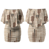 Aloha Hawaii Vintage Kahili Pa'a Lima Family Matching Off Shoulder Short Dress and Hawaiian Shirt Palaka Print Cozy Beige