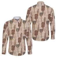 Aloha Hawaii Vintage Kahili Pa'a Lima Family Matching Off Shoulder Short Dress and Hawaiian Shirt Palaka Print Cozy Beige LT7 Dad's Shirt - Long Sleeve Beige - Polynesian Pride