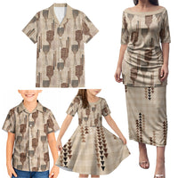 Aloha Hawaii Vintage Kahili Pa'a Lima Family Matching Puletasi and Hawaiian Shirt Palaka Print Cozy Beige LT7 - Polynesian Pride