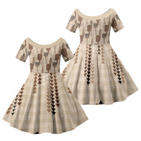 Aloha Hawaii Vintage Kahili Pa'a Lima Family Matching Puletasi and Hawaiian Shirt Palaka Print Cozy Beige LT7 Daughter's Dress Beige - Polynesian Pride