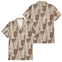 Aloha Hawaii Vintage Kahili Pa'a Lima Family Matching Short Sleeve Bodycon Dress and Hawaiian Shirt Palaka Print Cozy Beige LT7 Dad's Shirt - Short Sleeve Beige - Polynesian Pride