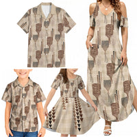 Aloha Hawaii Vintage Kahili Pa'a Lima Family Matching Summer Maxi Dress and Hawaiian Shirt Palaka Print Cozy Beige LT7 - Polynesian Pride