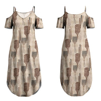 Aloha Hawaii Vintage Kahili Pa'a Lima Family Matching Summer Maxi Dress and Hawaiian Shirt Palaka Print Cozy Beige LT7 Mom's Dress Beige - Polynesian Pride