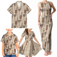 Aloha Hawaii Vintage Kahili Pa'a Lima Family Matching Tank Maxi Dress and Hawaiian Shirt Palaka Print Cozy Beige LT7 - Polynesian Pride