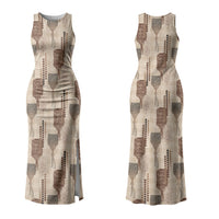 Aloha Hawaii Vintage Kahili Pa'a Lima Family Matching Tank Maxi Dress and Hawaiian Shirt Palaka Print Cozy Beige LT7 Mom's Dress Beige - Polynesian Pride