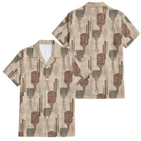 Aloha Hawaii Vintage Kahili Pa'a Lima Family Matching Tank Maxi Dress and Hawaiian Shirt Palaka Print Cozy Beige LT7 Dad's Shirt - Short Sleeve Beige - Polynesian Pride