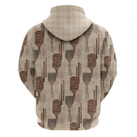 Aloha Hawaii Vintage Kahili Pa'a Lima Hoodie Palaka Print Cozy Beige