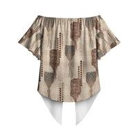 Aloha Hawaii Vintage Kahili Pa'a Lima Off Shoulder Wrap Waist Top Palaka Print Cozy Beige LT7 - Polynesian Pride