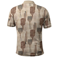 Aloha Hawaii Vintage Kahili Pa'a Lima Polo Shirt Palaka Print Cozy Beige LT7 - Polynesian Pride