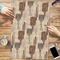 Aloha Hawaii Vintage Kahili Pa'a Lima Puzzle Palaka Print Cozy Beige