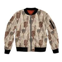 Aloha Hawaii Vintage Kahili Pa'a Lima Sleeve Zip Bomber Jacket Palaka Print Cozy Beige