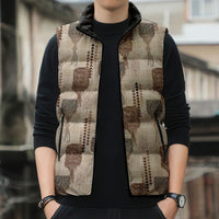 Aloha Hawaii Vintage Kahili Pa'a Lima Sleeveless Puffer Jacket Palaka Print Cozy Beige