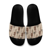 Aloha Hawaii Vintage Kahili Pa'a Lima Slide Sandals Palaka Print Cozy Beige