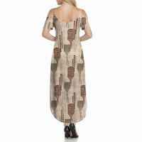 Aloha Hawaii Vintage Kahili Pa'a Lima Summer Maxi Dress Palaka Print Cozy Beige