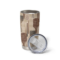 Aloha Hawaii Vintage Kahili Pa'a Lima Tumbler Cup Palaka Print Cozy Beige