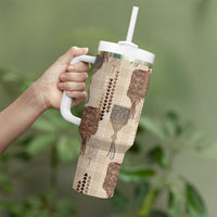 Aloha Hawaii Vintage Kahili Pa'a Lima Tumbler With Handle Palaka Print Cozy Beige